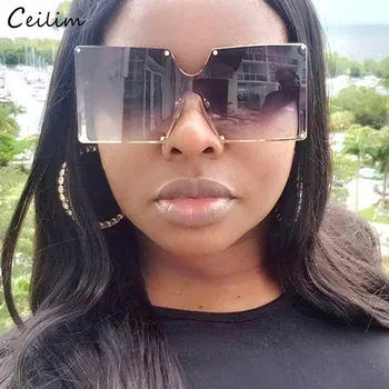 Luxusné Nadrozmerné Bez Obrúčok Námestie Slnečné Okuliare Ženy Značky Dizajnér 2020 Nové Veľké Rám Nit Slnečné Okuliare Módne Gradient Odtiene