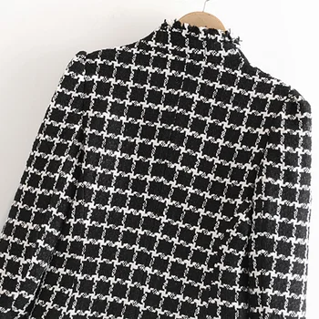 Vintage Tweed Koberčeky Bundy Ženy Móda Bežné V Krku Coats Elegantné Dámy Dvojité Breasted Vrchné Oblečenie
