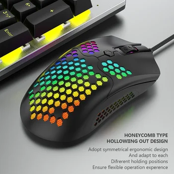 Honeycomb Farebné Myši M5 Duté Out RGB Osvetlenie 16000DPI 7 Káblové pripojenie Hernej Myši na Počítač PC