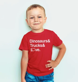 Valentín Tričko Batoľa Chlapci Dinosaura Tee Deti Milujú Vtipné Tričko Chlapcov Grafické Tričko Dinosaura Nákladné automobily a Láska Módne oblečenie