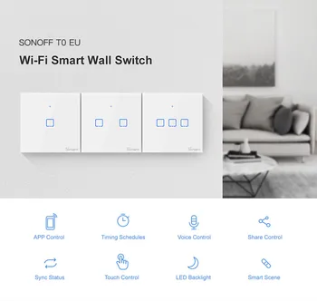 SONOFF T0 Uk TX-Series 1/2/3 Gang, WiFi Smart Switch Domácej Automatizácie WiFi Stenu Prepínače Kompatibilný s eWelink Domovská stránka Google Alexa