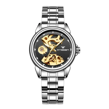 FNGEEN Značky Luxusné Ženy Hodinky Automatické Mechanické Hodinky Dámy Oceľového Skeletu so Starožitnosťami Ženské Šaty Náramkové hodinky reloj mujer