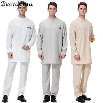 Beonlema Islamské Oblečenie Pre Mužov Pevné Bežné Vetement Homme Moslimských Dlhý Rukáv Musulman Denné Obleky Ropa Arabe Hombre S-3XL