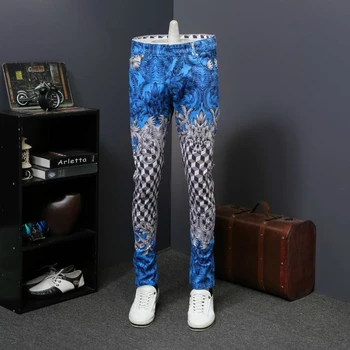 2020 Erkek Kot Pantolon Royal Vytlačené Džínsy Pattern Designer Jeans Denim Pant Mužov Slim Fit Plnej Dĺžke Mužov Nohavice Moda Hombre