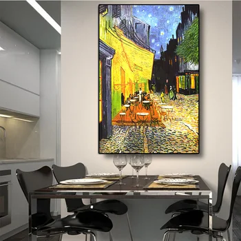 Van Gogh Kaviareň Terasa Na Noc Slávny Reprodukcia olejomaľby na Plátne Plagáty a Tlačí na Steny Umenie Fotografie pre Home Decor