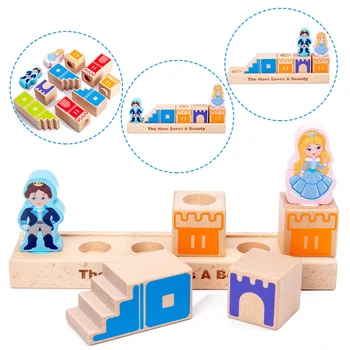 Montessori Camelot Jr Drevené Stavebné Bloky, Hračky Princovi Zachrániť Princeznú, Interaktívne Hry pre Deti 3d bloky Vianočné Darčeky