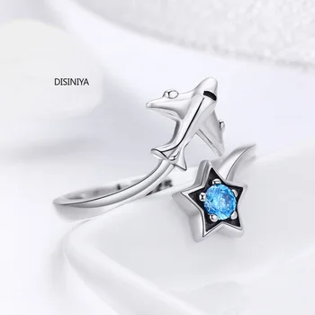 Autentické 925 Sterling Silver Traval Rovine Modrá CZ Star Otvorené Prst Prsteň pre Ženy Štýlový S925 Luxusné Šperky Darček BKR322