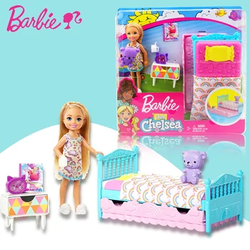 Barbie Povoliť Dievča Hračky Barbie Klubu Chelsea Bábika Spanie Barbie Posteľ FXG83 Módne Dievča Zábavné Šteňa Hračky Pre Narodeninám