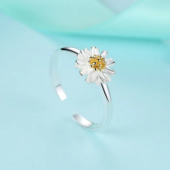 ELESHE Lete Nové 925 Sterling Silver Daisy Kvet Prst Prstene pre Ženy, Svadobné Striebro Otvoriť Krúžok Nastaviteľné Šperky Darček