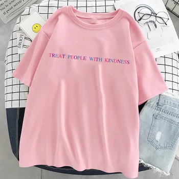 Liečbu Ľudí S Láskavosť Ružové Tričko Ženy Kawaii Letné Topy Karikatúra Grafiku Zábavné Harajuku T-tričko Unisex Móda Tričko