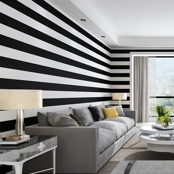 3d moderné jednoduché čierne a biele hrubé pásy tapety, pvc nepremokavé obývacia izba, spálňa, TV, Gauč pozadí dekorácie