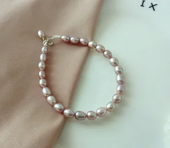 Nové prírodné umelé sladkovodné perly 4-6 MM biela fialová pearl 925 sterling silver wild jednoduché perlový náramok