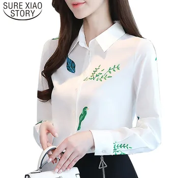 Kórejský Dlhý Rukáv Office Lady Blúzka 2021 Nový Príchod Biela Tlač Tričko Ženy Móda Jar Ženy Oblečenie Blusas 8842 50
