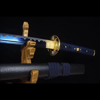 Real steel japonský meč katana modrá farba čepeľ ostré hrany 1060 vysoko uhlíkovej ocele drevený plášť rez fliaš a bambusu