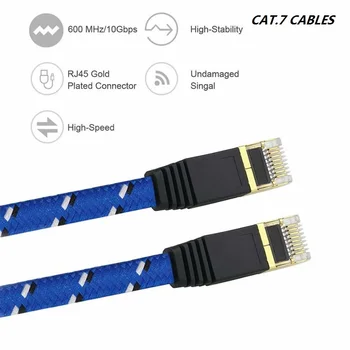 Nová 0.5m1m1.5m2m 3m,5m 10mCAT7 Patch kábel RJ45 ploché Ethernet LAN Sieťový Kábel Pre Router, Switch pozlátené doprava zadarmo