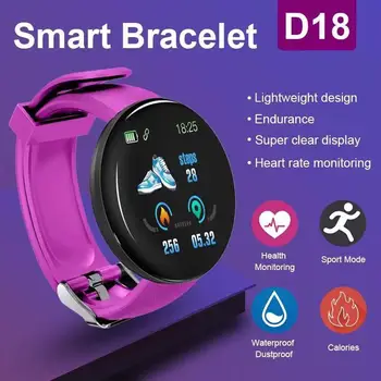 D18 Fitness Hodinky Smart Hodinky Inteligentný Náramok muži ženy Krvný tlak krok Informácie Pripomienka Stopky pre IOS a Android