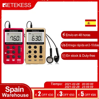 RETEKESS V112 Mini Ručné Prenosné Rádio FM, AM 2 Kapela Digital Pocket REadio Prijímač Slúchadlá Reproduktor Pre prehrávač Walkman vandrovku
