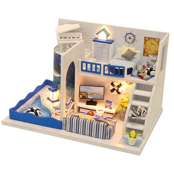 2020 Miniatúrne Roombox DIY domček pre bábiky S Furnitures Drevený Dom Zvuk Mora Mini Dom Hračky Deti Narodeninám