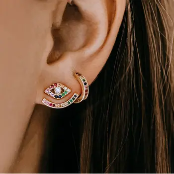 Rainbow zlatá farba náušnice obojstranný stud so Zlým okom zakrivené bar tvarované módne trendy dievča ženy darček šperky