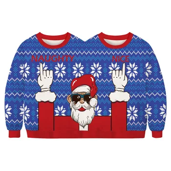2019 Vianočné Oblečenie pre Santa Claus Hip-hop Zábavné Digitálna Tlač Mužov a Ženy s Dlhým Rukávom, Dvojité Siamské Mikina