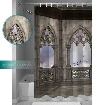 WARMTOUR Sprchový Záves Gotický Dom Dekoratívne Závesy Nepremokavé Sprchový Záves Kúpeľňa Decor