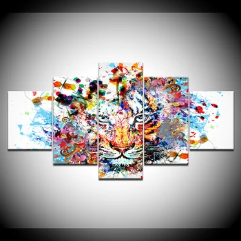 Maliarske plátno farebné Tiger zviera 5 Kusov Múr Umenia Maľby Modulárny Tapety, Plagát, Tlač na obývacia izba Domova