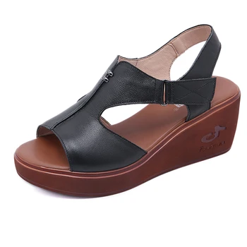 Originálne Kožené Sandále Ženy Letné Topánky Plus Veľkosť 41-43 Žena Voľný Čas Platforma Topánky Nepremokavé Hrubé Dno Klin Sandále