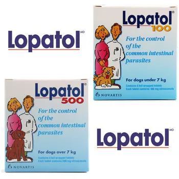 LOPATOL 100/500: Box 4/6 tablety Ústne Wormer Tablet Tapeworm Roundworm Červy Psov