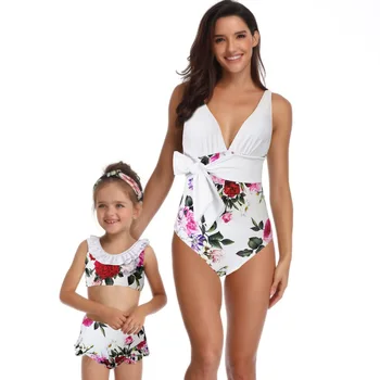 Matka, Dcéra, Plavky, Letné Rodinné Zodpovedajúce Oblečenie Žena Dievčatá Plávanie Oblek Sviatky Oblečenie Mama Dieťa Kvet Plavky