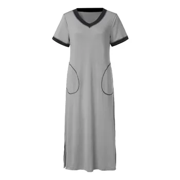 Plavky Dlho Nightgown Žien Ultra-mäkké Nightshirt Plnej Dĺžke Sleepwear S Vrecku Žena Noc Šaty Sleepshirts #LR2