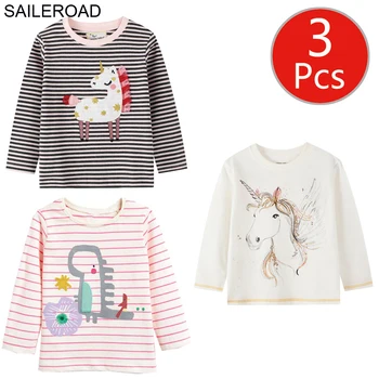 SAILEROAD 3ks Veľkoobchod Deti Košele Jeseň 2020 Girls Long Sleeve t-shirts Jednorožec Bavlna Deti Tenké vrchné oblečenie Košele