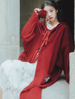 YAMDI 2020-line jar zimné luxusné dlhý rukáv šaty elegantné ženy vintage boho dráhy strany cardigan sveter šaty s kapucňou,