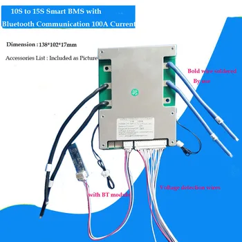 Bluetooth smart BMS s 100A konštantný prúd vhodné pre 10S 36V 11S 12S 13S 48V 14S 15S li ion batéria s Softvéru
