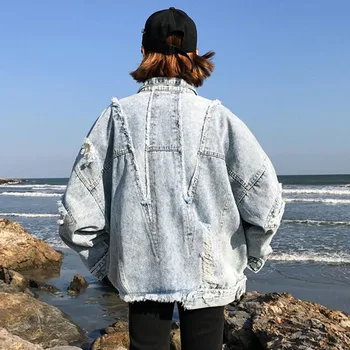 2018 Uvoľnite Základný Náter Módne žena bomba Kabát Veľké Vrecko Voľné Bunda Ženy Nadrozmerná Kabát Harajuku Vintage Demin Bunda