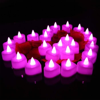 24pcs Romantický LED Čaj Svetlo Lásky v Tvare Srdca Blikanie Elektronické Sviečky Nočné Svetlo pre Svadobné Party Dekorácie Valentine