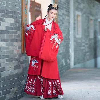 Červená/Čierna Hanfu Kabát Čínske Tradičné Vyšívané Široký Rukáv Plášť Han/Tang/Pieseň/Dynastie Ming Dávnych Víla Oblečenie VO415