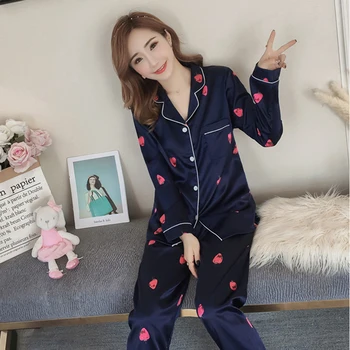 Ženy Pyžamá Nastaviť M-5XL Plus Veľkosť Ľadu Hodvábny Satén Pajama Dlhý Rukáv Sleepwear Pyžamá