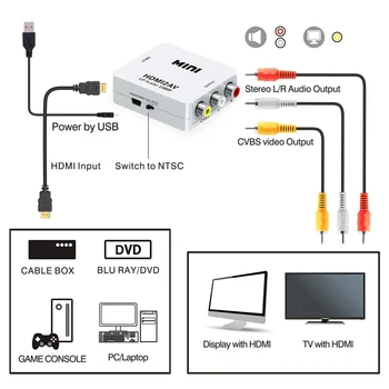 1080P Mini HDMI / VGA RCA AV Kompozitný Adaptér Prevodník s 3,5 mm Audio kábel VGA2AV / CVBS + Audio na PC Converter, HDTV
