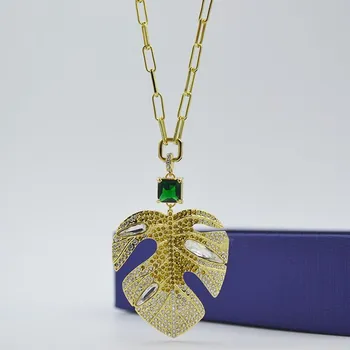 2020 Módne SWA Nové TROPICKÉ LEAF Zlatý Set Gradient Elegantné Tropické Leaf Dekorácie Crystal Nastaviť Ženské Romantické Šperky Darček