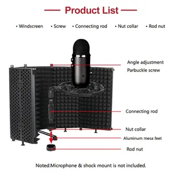 Prenosný Mikrofón Izolácie Štít Nastaviteľný Uhol Skladacia Kryt Vietor Obrazovke M17F