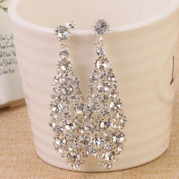 Európsky Štýl Luxusné Dlhé Náušnice Dámske Nevesta Crystal Earbobs Party Šaty Svadobné Šperky Veľkoobchod