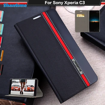 PU Kožené Book obal Pre Sony Xperia C3 Peňaženky Flip puzdro Pre Sony Xperia C3 D2533 D2502 S55T S55U Kremíka Mäkké Zadný Kryt