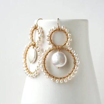 Prírodné Barokový Pearl Náušnice Kruhu Pendientes Ručné 14K Zlata Plné Šperkov Oorbellen Brinco Vintage Šperky, Náušnice Ženy