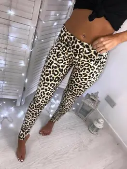 Jeseň 2020 Ženy Sexy Dámske PU Kožené Leopard tlač Vysoký Pás Legíny Strečové Nohavice Nohavice