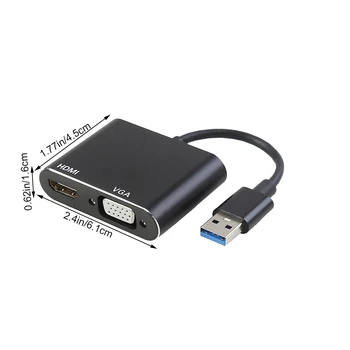 USB 3.0 HDMI VGA 1080P Adaptér Dobrú Húževnatosť Silné Vytrvalosť 2 v 1 Rozbočovač Video Converter pre Mac OS HDTV
