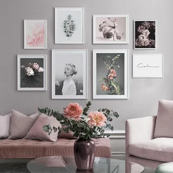Moderný Ružový Kvetinová Dievča Pokoj Wall Art Obrazy Na Plátne Obrazy, Spálne, Galéria Plagáty Vytlačí Obývacia Izba Interiér Domova