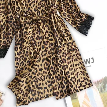 Leopard tlač Sexy Ženy, Pyžamá Sady Satin Sleepwear Pijama Hodváb Domáce oblečenie Výšivky Spánku Salónik Pyžamo Odev Bielizeň #W