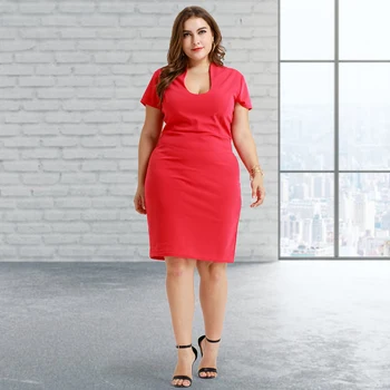 V lete roku 2020 Plus Veľkosť Šaty Módne Sexy Štíhla OL Štýl, Krátky Rukáv, Červená Vestidos Office Elegantné Šaty Retro Žien Koleno Šaty