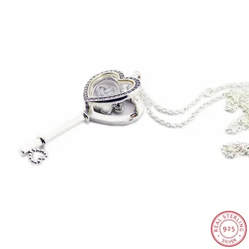 925 Sterling Silver 80 cm, Y-reťaz Dlhé Náhrdelníky pre Ženy Šperky Veľké Srdce Plávajúce Medailón Kľúč Lásky Petites Montáž FLN055