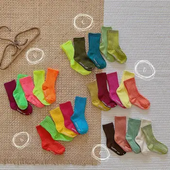 5 Párov/pack Bavlna Baby Ponožky Candy Farby Anti Slip Baby Girl Ponožky Novorodenca Chlapec Ponožky Pre 1-7 Rokov Mäkké Deti Poschodí Ponožky